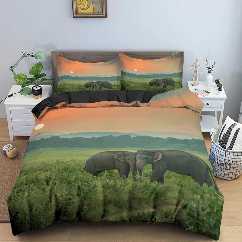 Elephant Duvet Cover King Queen Size Lovely Funny Small Elephant Bedding Set For Kids Teens Adults Wild Animal Soft Quilt Cover