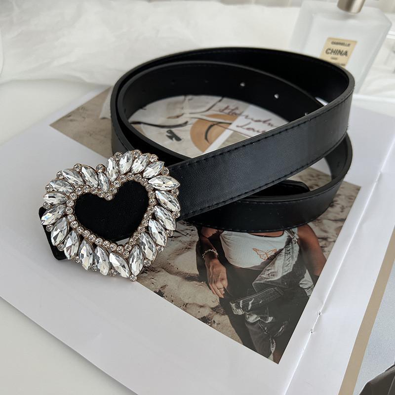 

Fashionable Womens Pu Leather Belts Featuring Heart Buckle And Rhinestones Sparkling чорний