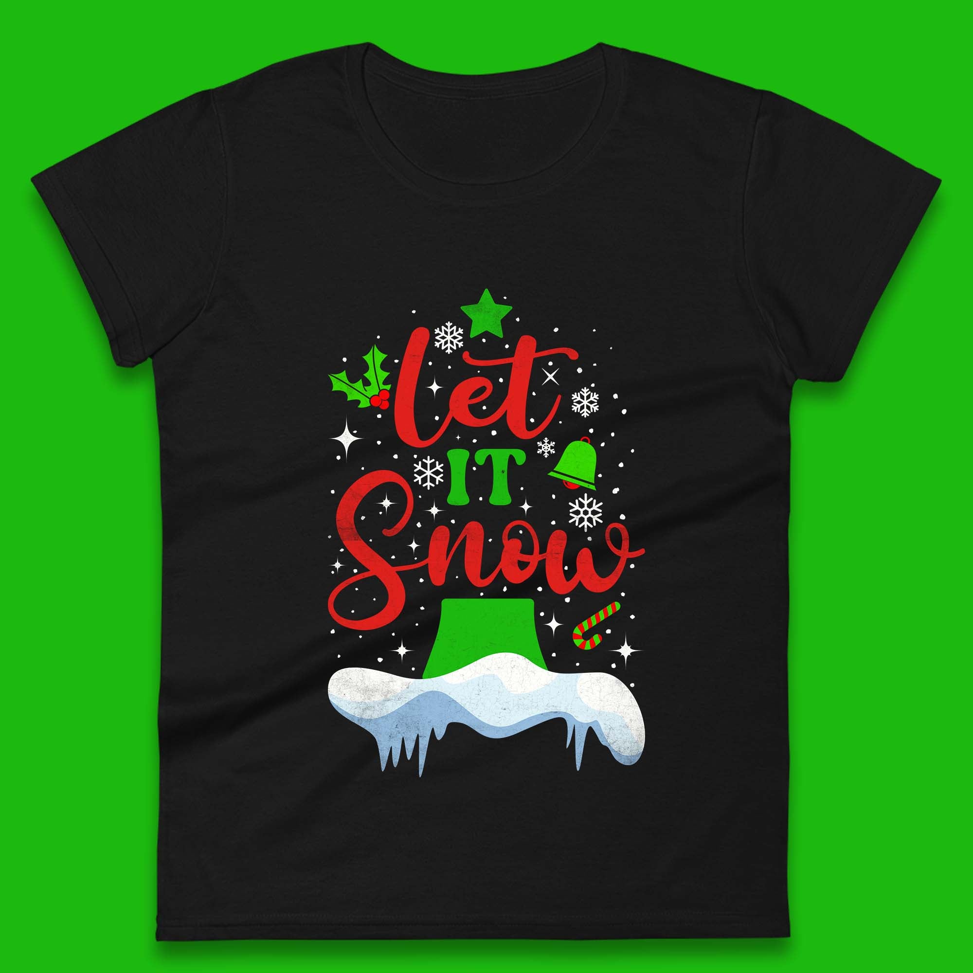 Merry Christmas Womens T Shirt Mens Tops Tees Unisex Let It Snow Snowflake Christmas Top M