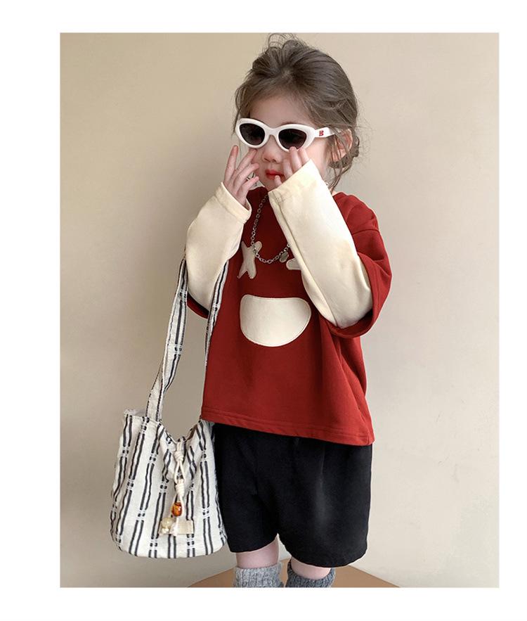 2025 New Girls' Stylish Fake Two-Piece Sweatshirt for Spring and Autumn