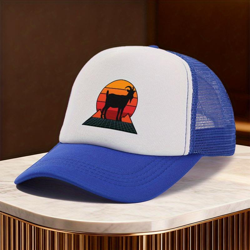 Goat Silhouette Vintage Retro Sunset Trucker Hat Mesh Baseball Cap Unisex Casual Outdoor Adult