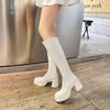White Platform Knight Boots Women's 2025 Autumn and Winter New Knee Boots Thick High-heeled Temperament Thin Boots