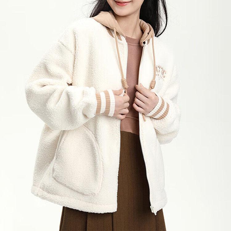 Anta Lifestyle Series Letter Color Block Zipper Hooded Thick Jacket Women Jacket White 162348712-1