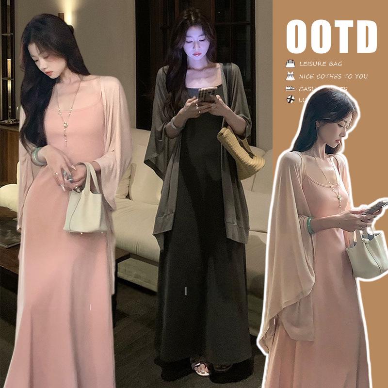 

2026 Spring/Summer Maternity Knit Camisole Dress & Sun Protection Shawl Set M