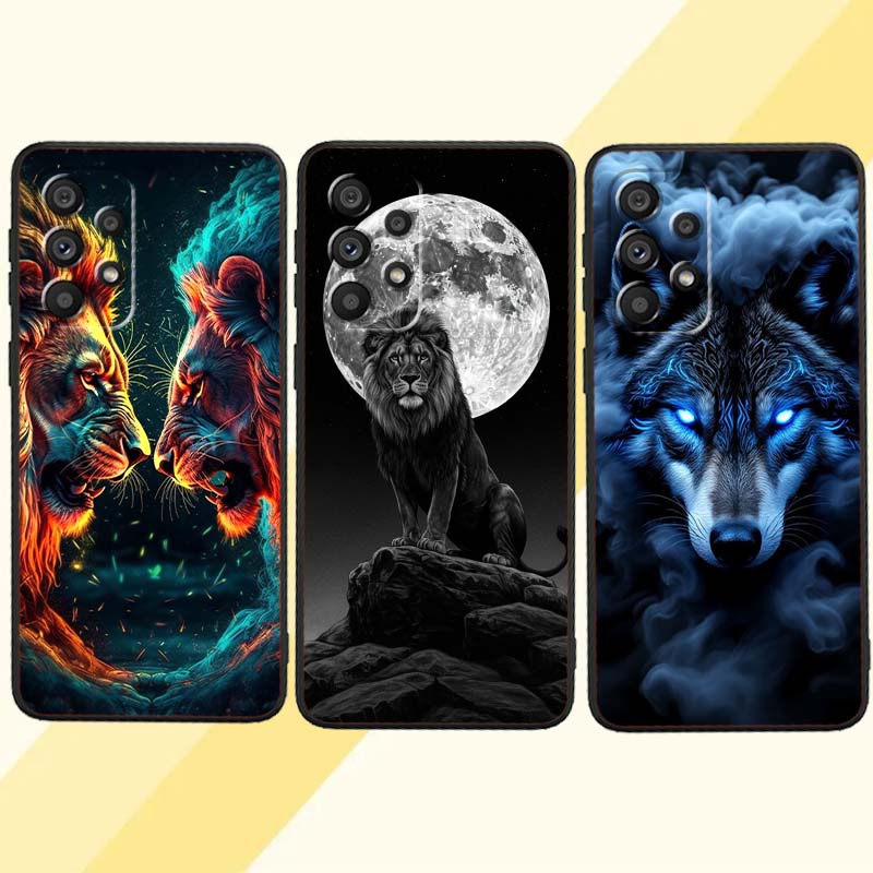 Löwe Bär Katze Cool Für Samsung A73 A72 A71 A55 A54 A53 A52 A51 A13 A22 A16 A15 A12 A14 A26 A07 5G Schwarze Handyhülle