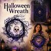 Lighted Halloween Wreath with 50 LED Lights for Porch Outdoor Party Decoration