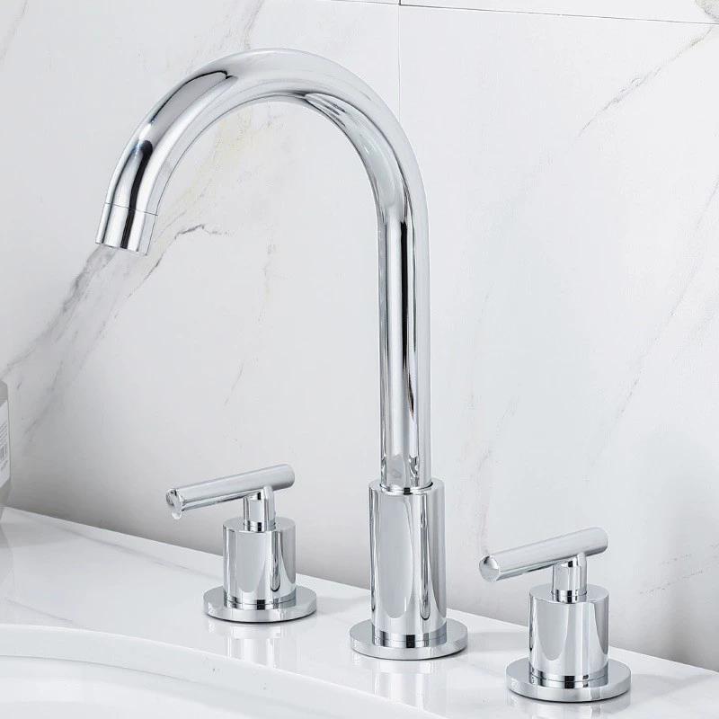 Bathroom Sink Faucet Dual Handle Gold Chrome hot & cold water Deck mounted Sink Faucets gold 3 hole 8 inch Basin tap