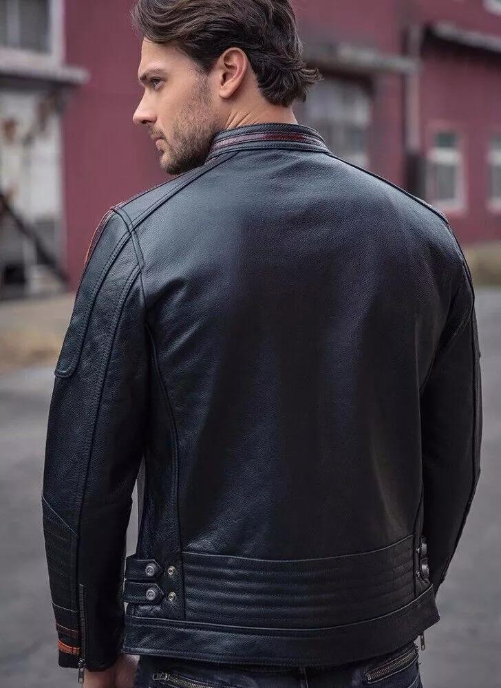 Party Wear Jacket Leather Motorcycle Biker Handmade Stylish Black New Men's Real Lambskin
