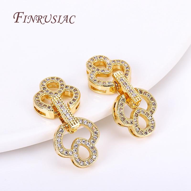 18K Real Gold Plated Connector For Jewelry DIY Necklace Clasps Fasteners Brass With Zircon Locks For Bracelets Accessories