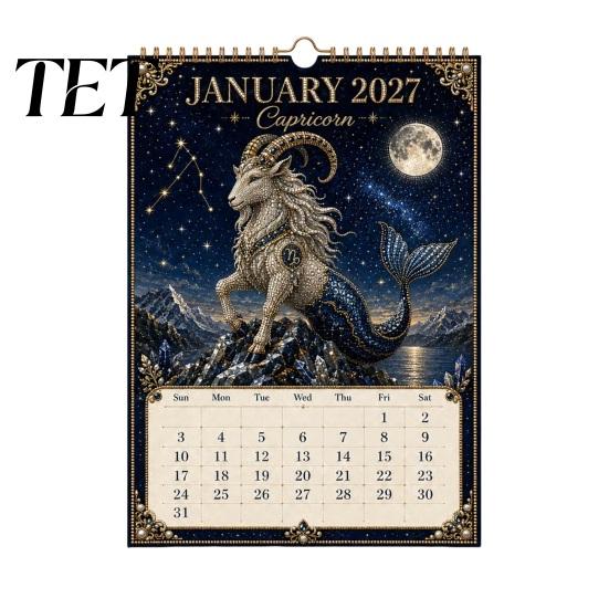 Bastel-Set für Erwachsene 2027 Zwölf Tierkreiszeichen Perlenkunst Kalender, Handgemaltes Strassstein-Malerei 12 Monate Dekorative Wohnzimmer-Wandaufhängung black