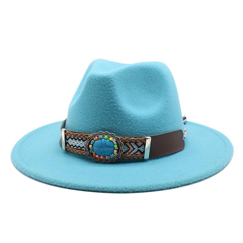 Ethnic Style Flat-Brimmed Big-Eave Hat Straight-Brimmed Jazz Hat Woolen Top Hat