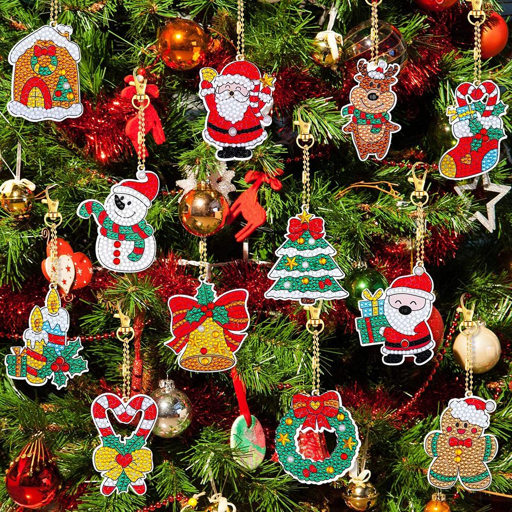 Non-Toxic Christmas Diamond Painting Keychain 5D Diy Hanging Diamond Art Kits Diamond Ornaments For Kids Christmas Crafts Family Decor