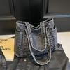 Denim tote bag fashion casual portable shoulder bag large capacity literary commuter bag women