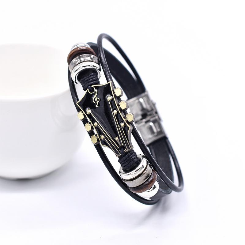 Retro Pu Leather Guitar Bracelet Punk Rock Handmade Braided Multi-Layer Wrap Bracelet