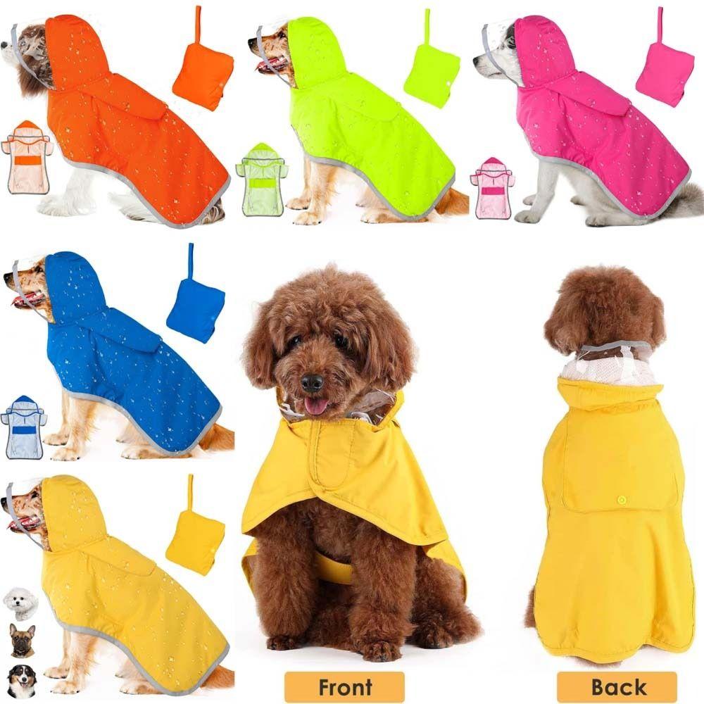 Waterproof Dog Hooded Raincoat Reflective Strip Windproof Dog Rain Cloak High Visibility Adjustable Pet Rain Jacket