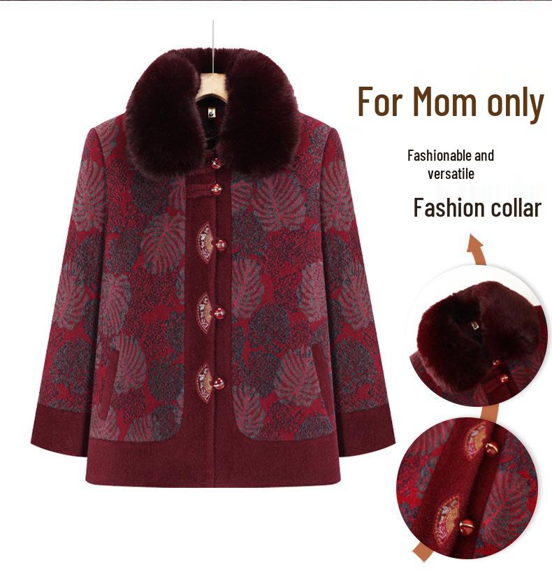 Elegant Fleece-Lined Wool Coat for Middle-Aged & Elderly Women - Cozy, Thickened Winter Jacket for Moms