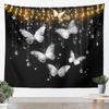 Butterfly Tapestry Glitter Diamonds Print Wall Art Luxury Elegant Blue Wall Hanging Blanket for Living Room Bedroom Home Decor