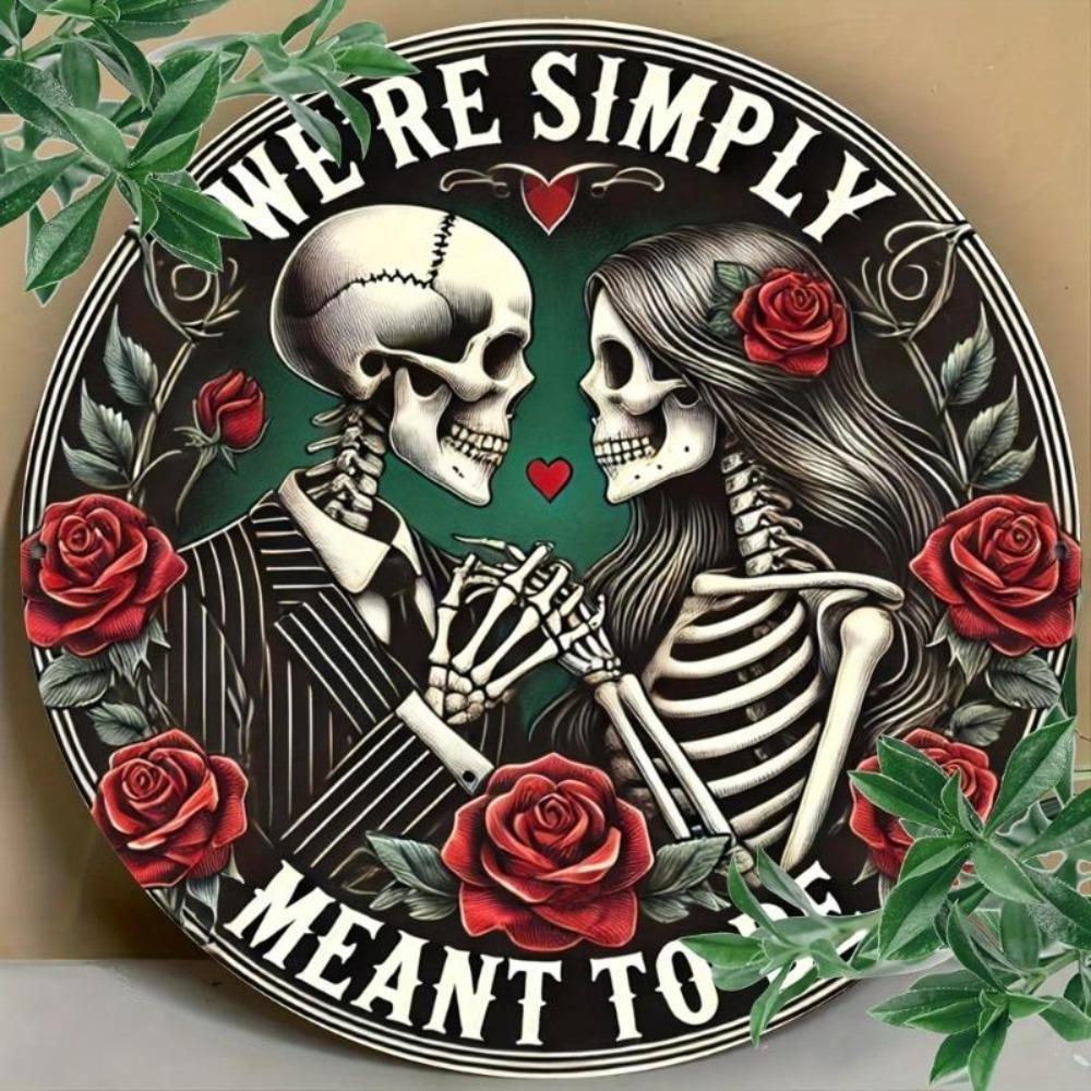 Skeleton Couple Metal Sign 8x8 Inch Rustproof Wall Art for Home Kitchen Garage Decor