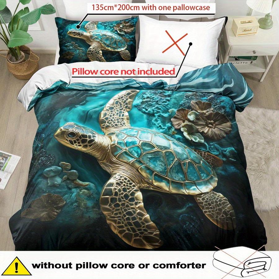 Quilt Cover Set 2/ 3pcs, Fantasy Gemstone Turtle Print Duvet Cover Set, King Queen Style Bedding, 2D Flat Printing, Quilt Decoration, Bedroo