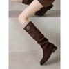 Cowhide version small suede stacking boots long tube new autumn and winter knight boots women's shoes