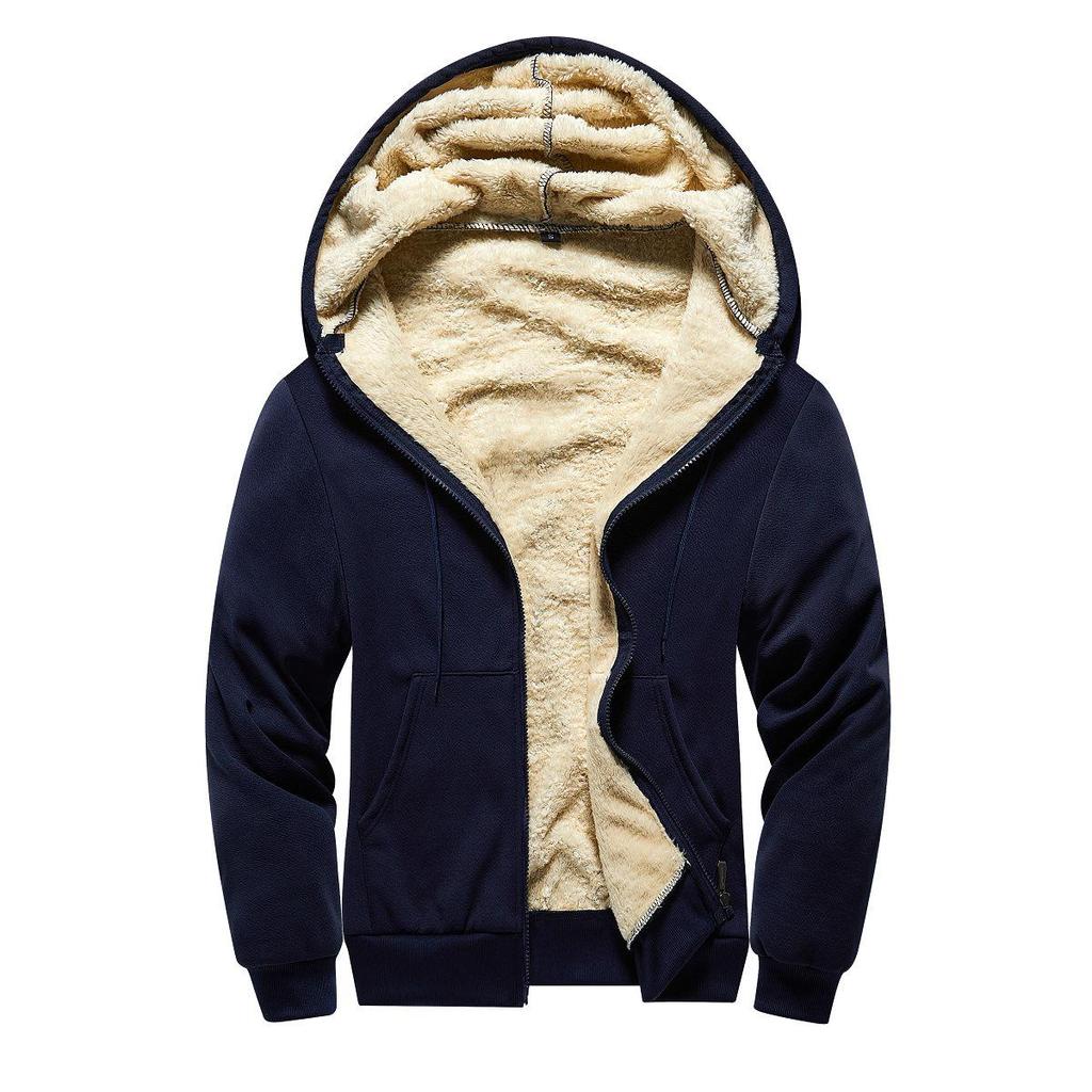 Lambswool Men's Sporty Winter Hoodie: Thickened, Warm Velvet Hooded Cardigan