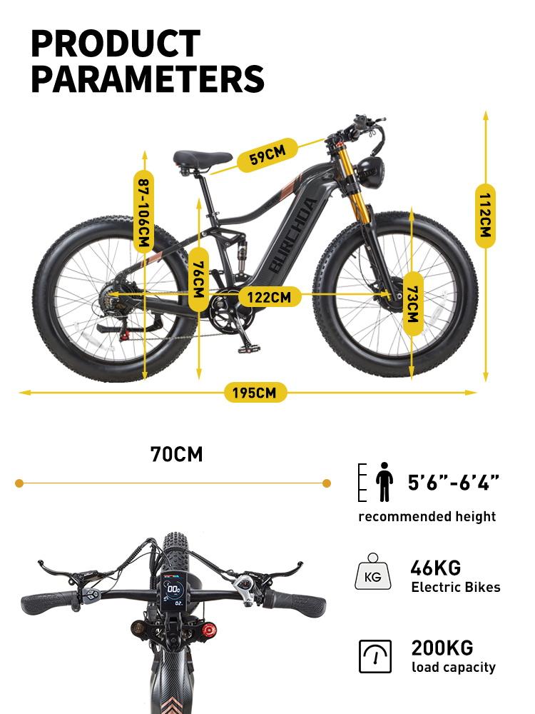 BURCHDA HC26 4000W dual-motor electric mountain bike, 48V 30Ah battery, 26-inch electric mountain bike for men, electric city bike120KM