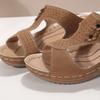Summer New Large Women's Shoes Hollow Out Solid Open Toe Wedge Heel Fish Mouth Sandals