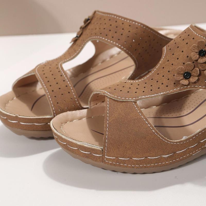 Summer New Large Women's Shoes Hollow Out Solid Open Toe Wedge Heel Fish Mouth Sandals