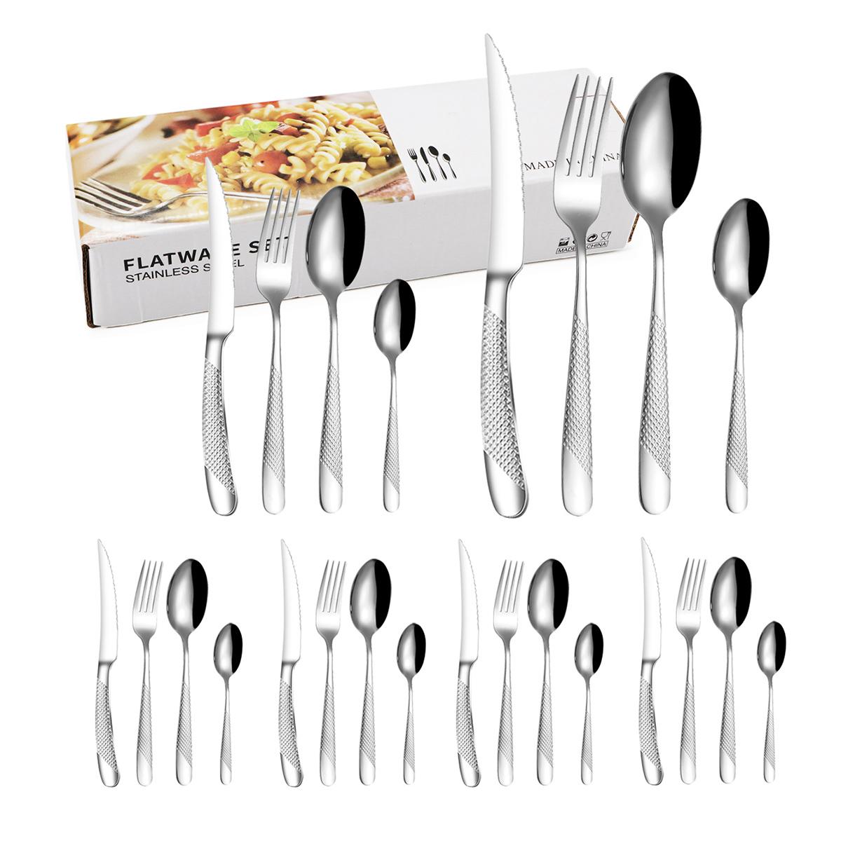 

24pc Stainless steel tableware suit star color box packaging steak knife and fork dessert spoon coffee spoon family pack серебряный