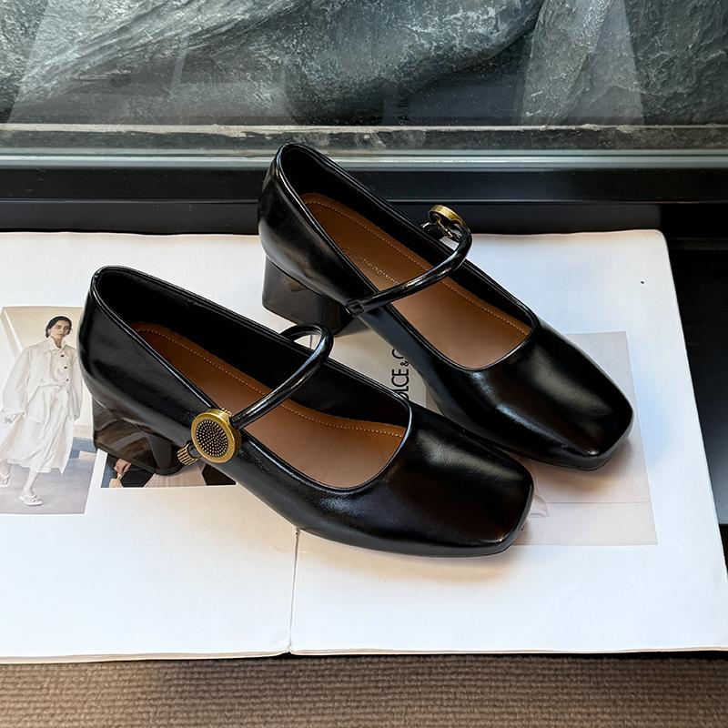 

Модные женские туфли 2025 года, новые, французский квадратный носок, квадратный каблук, модные одинарные 40 чёрный