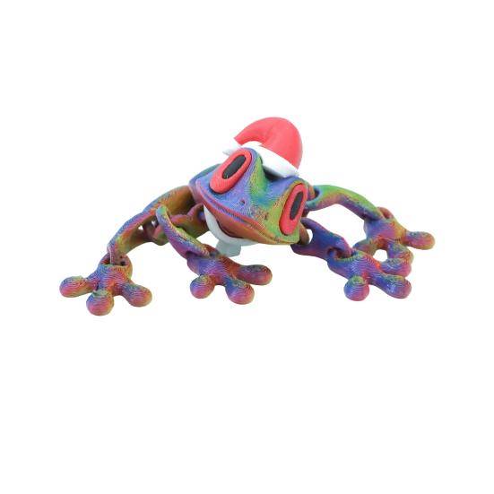 Christmas Hat Frog Refrigerator Magnet 3D Printed Movable Joints Frog Fidget Toy Articulated Animal Model Figurine Fridge Magnetic Frog Decoration