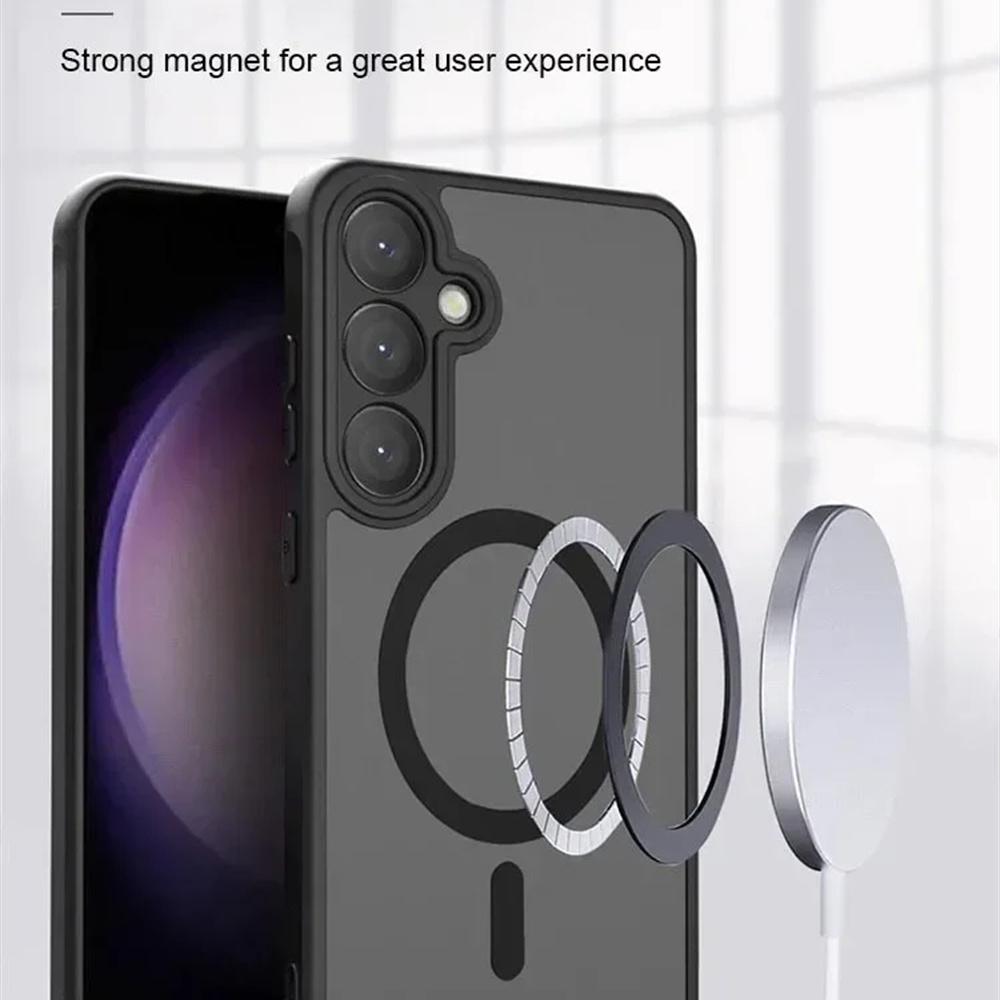 For Samsung Galaxy S24 S23 S22 S21 Ultra Plus FE Matte Translucent Antiskid Case Full Lens Protect Magsafe Magnetic Charge Cover