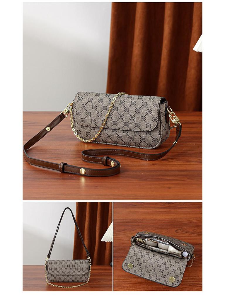 Women's 2025 Versatile Color Block Chain Bag: Small Retro Print Crossbody & Shoulder Bag