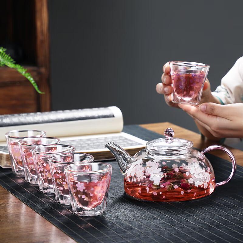 Ming Shang De Cherry Blossom Glass Tea Set