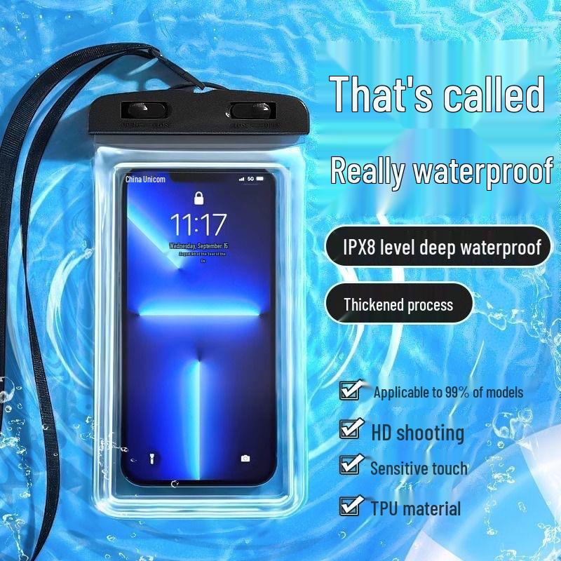 Universal Waterproof Phone Bag for Rafting and Diving with Touch Screen Access - Ideal for Takeaway Riders