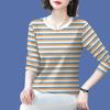 Striped Long Sleeve T-Shirt Polyester Round Neck Loose Fit