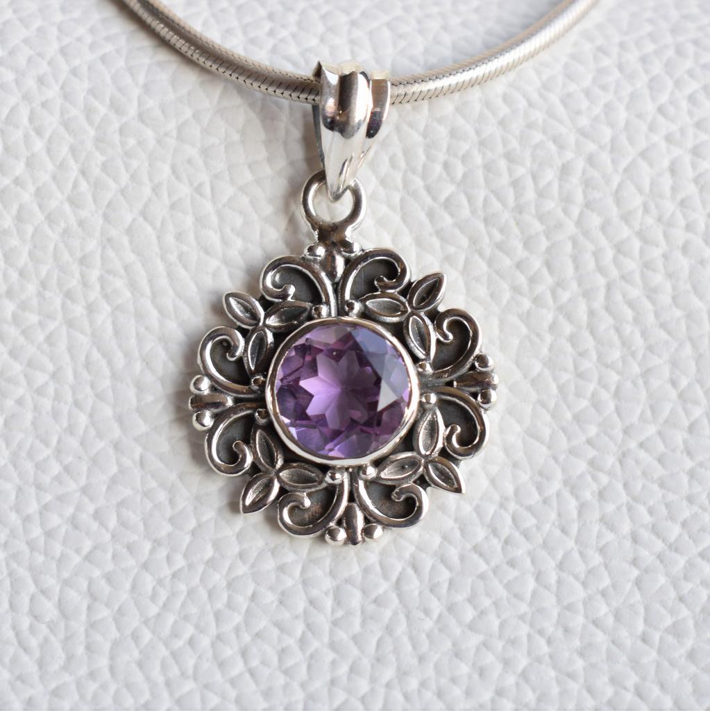 Amethyst Pendant, Boho 925 Sterling Silver, February Birthstone