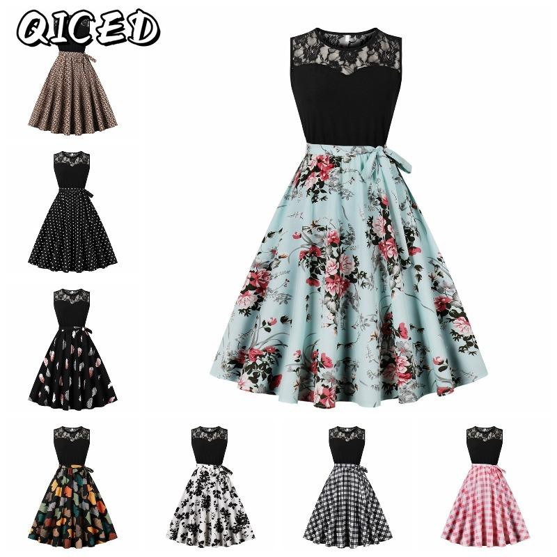 QICED Fashion Summer Spring Sleeveless O-Neck Casual Dresses