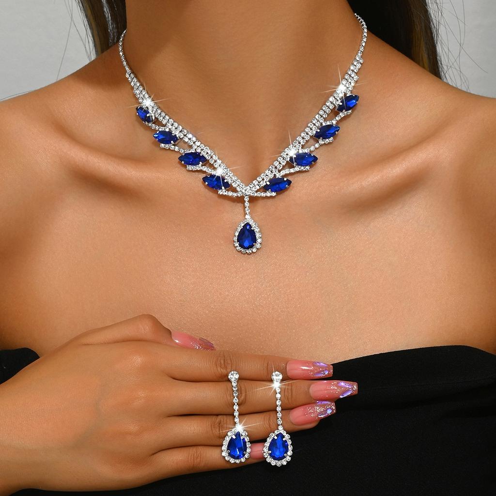 2025 New Simple Design Colorful Shiny Necklace Earring Set Suitable For Bridal Wedding Dinners Party Gifts