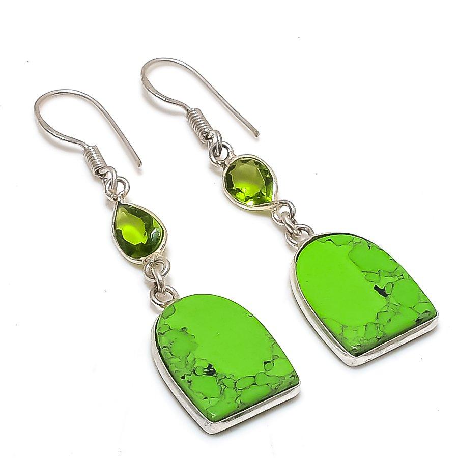 Natural Copper Green Turquoise 925 Sterling Silver Jewelry Earring 2.05  AE-12502