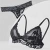 Women Lace Bra Briefs Set Sexy Wire Free Lingerie Hollow Out G-String Underwear Set Female Transparent Seamless Intimate Bra Set