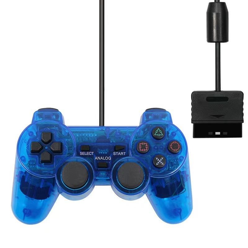Wired Controller for PS2 Console - Transparent Blue Dual Vibration Gamepad 16*10*6cm синий