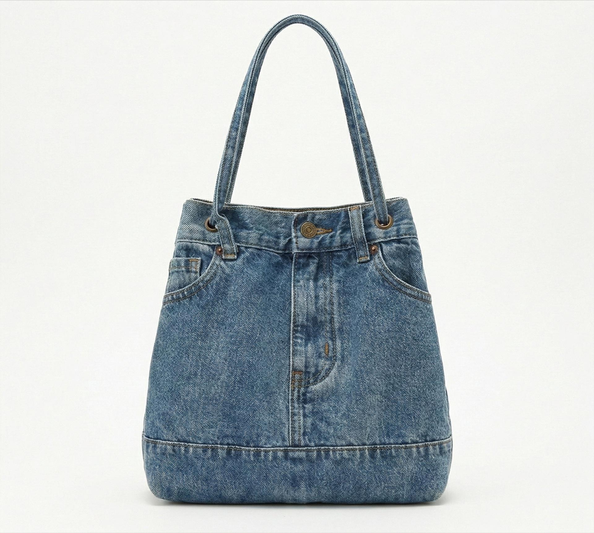 Denim Bag Women s Fashionable All-match One-shoulder Cross-body Large Capacity Commuting Tote