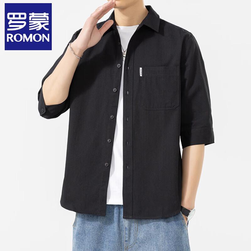 Luomeng Men s 3/4 Sleeve Loose Cotton Shirt L