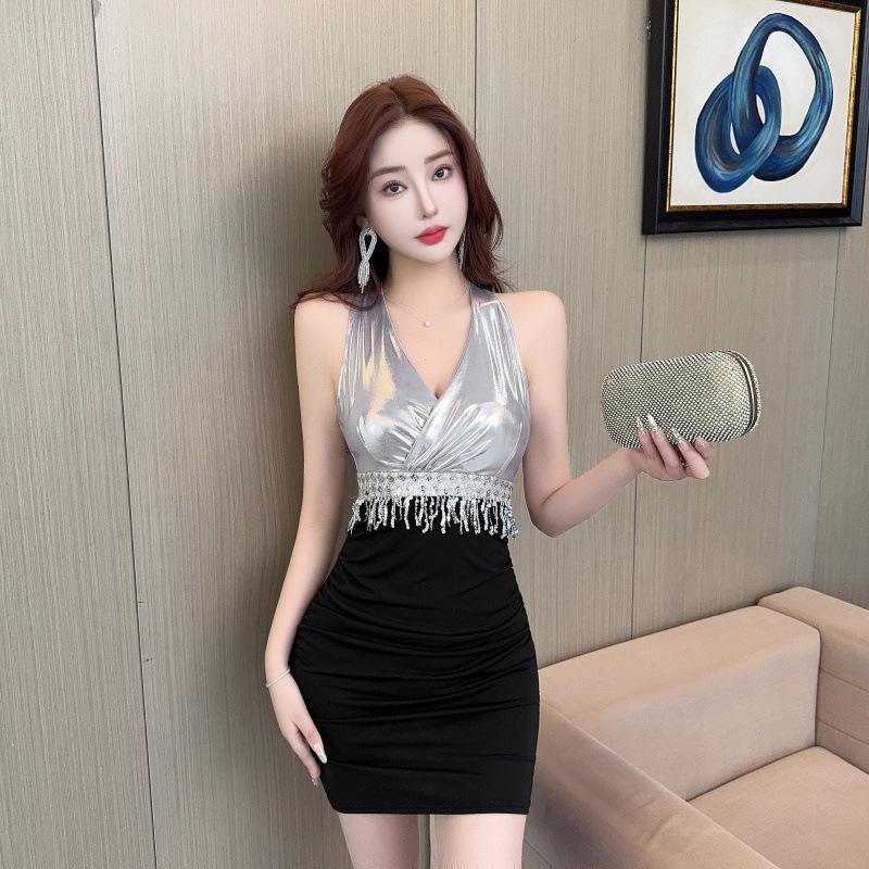 Off-the-Shoulder Sexy Bodycon Mini Dress - Women s Slimming Workwear for Nightclub & Office Small серебряный