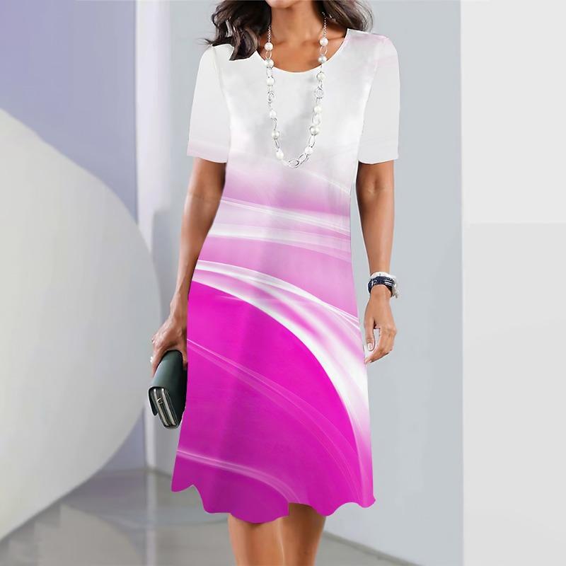 New Women's Dresses Striped Printed Summer Elegant Dress Feamle Short Sleeve Dresses Fashion Oversized Clothes
