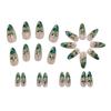 Floral Green Plaid Gradient Press-On Nails: Chinese Niche Style