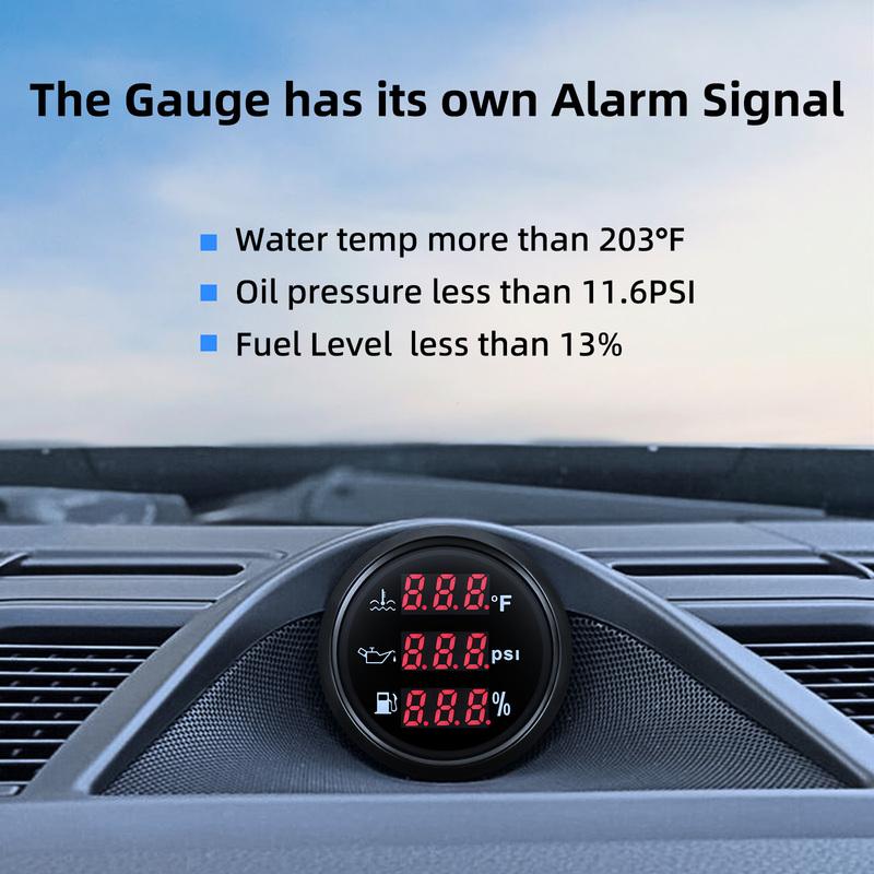 Digital 3 IN 1 Multi Meter Red LED 52mm Water Temperature Gauge+Oil Pressure+Fuel Level Gauge with Sensor 240-33ohm Boat