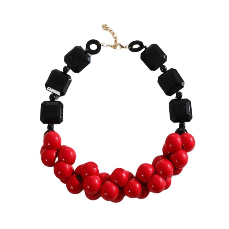 

Multilayer Beaded Necklace Retro Bohemian Styles Festival Jewelry Comfortable Resin Ethnic Accessory красный