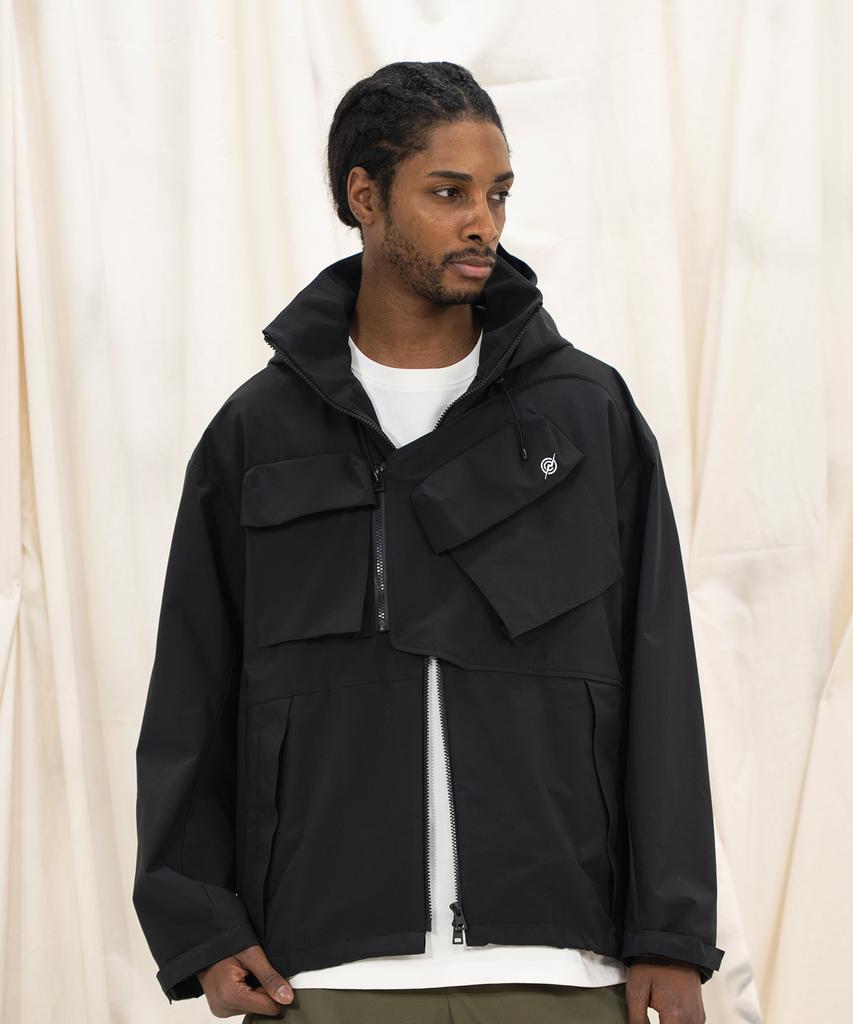 Kalapatthar 3Layer Offset Zip Pocket Hooded Jacket - Black